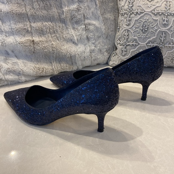 WHBM Midnight Blue Glitter Pumps Kitten Heels Size 9 - Picture 4 of 10